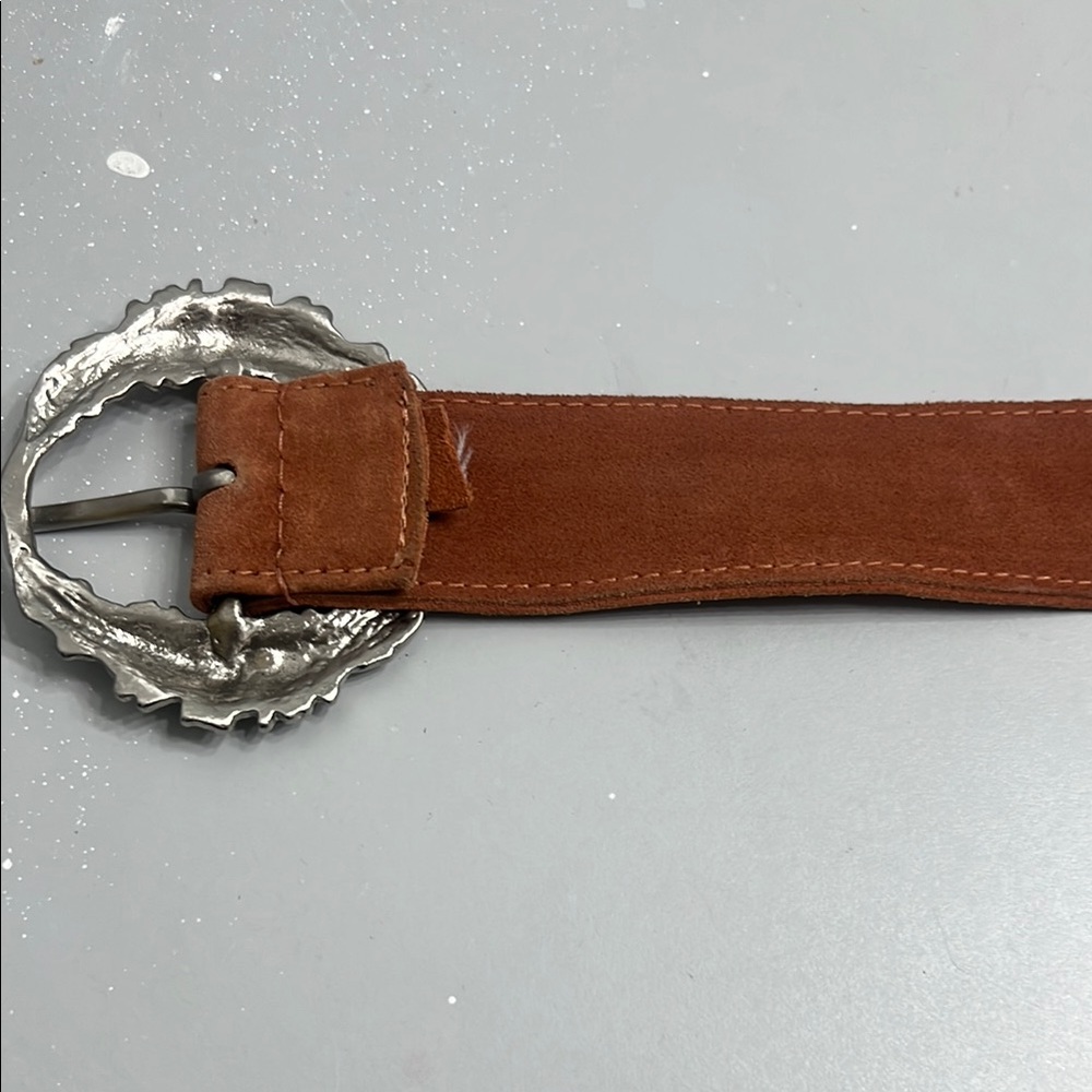 Free People Tan Belt with Ornate Silver Buckle - Picture 2 of 3